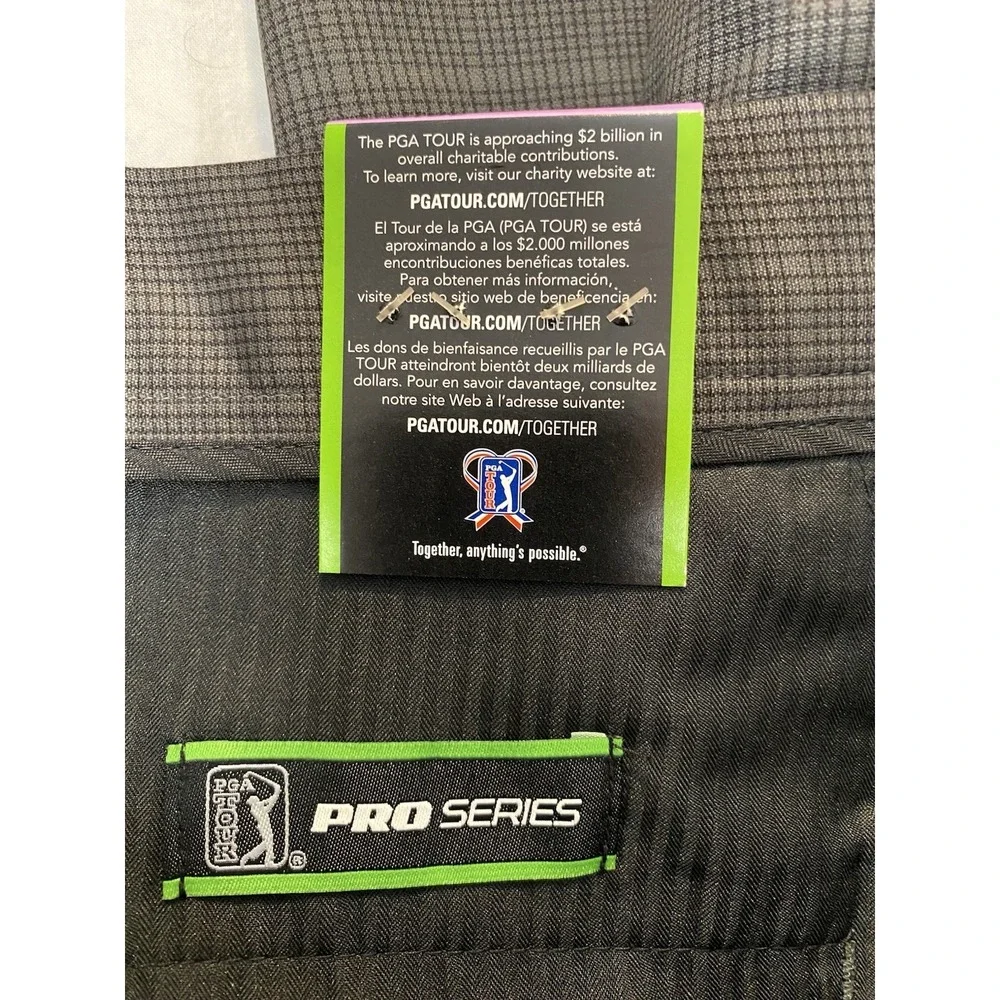 PGA TOUR Pro Series Golf Pants Mens 38x30 Dark Shadow Plaid UPF 50+ NWT